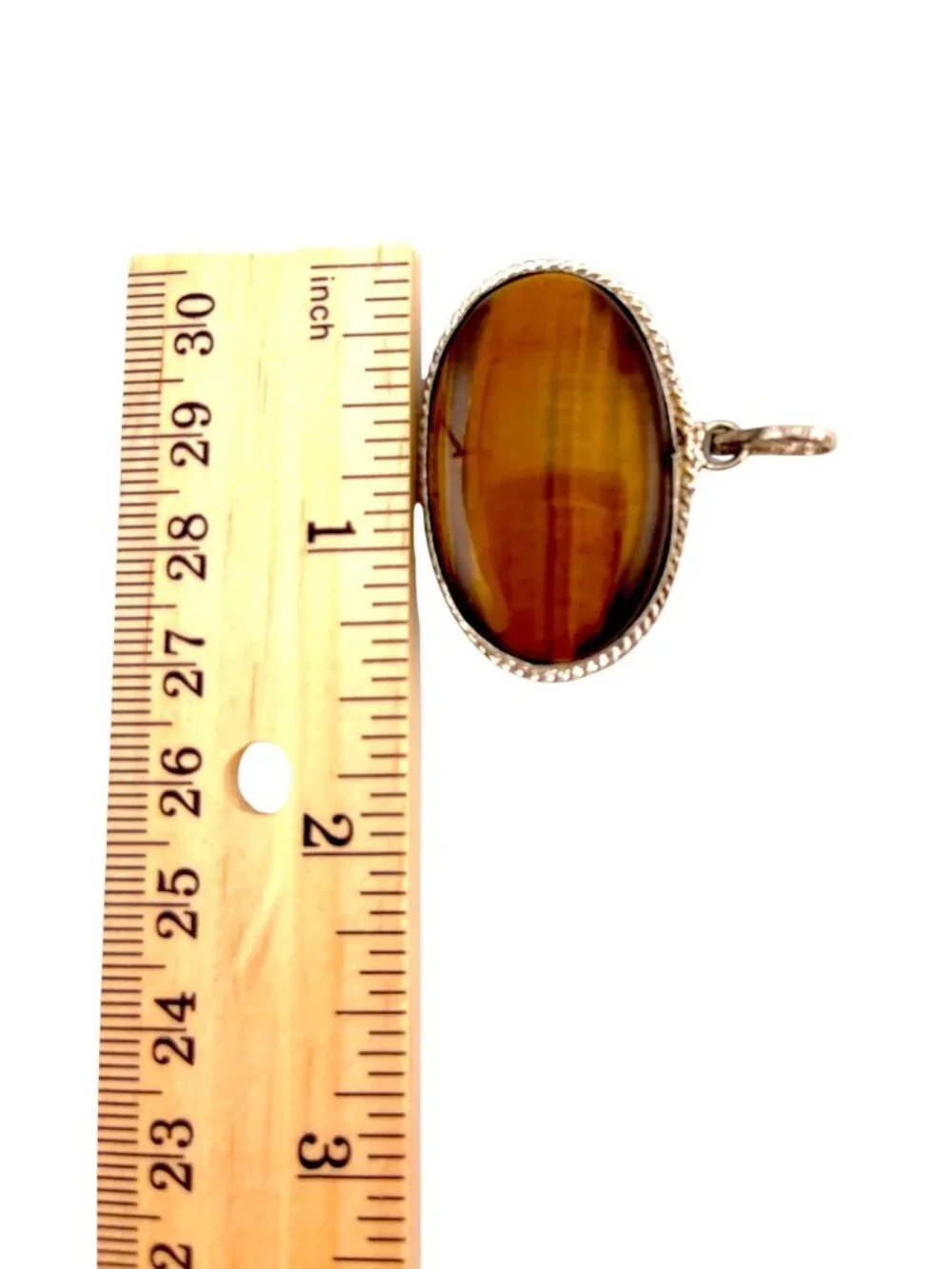 Large Tiger’s Eye Pendant East West Cabochon Vintage Silver Artisan
